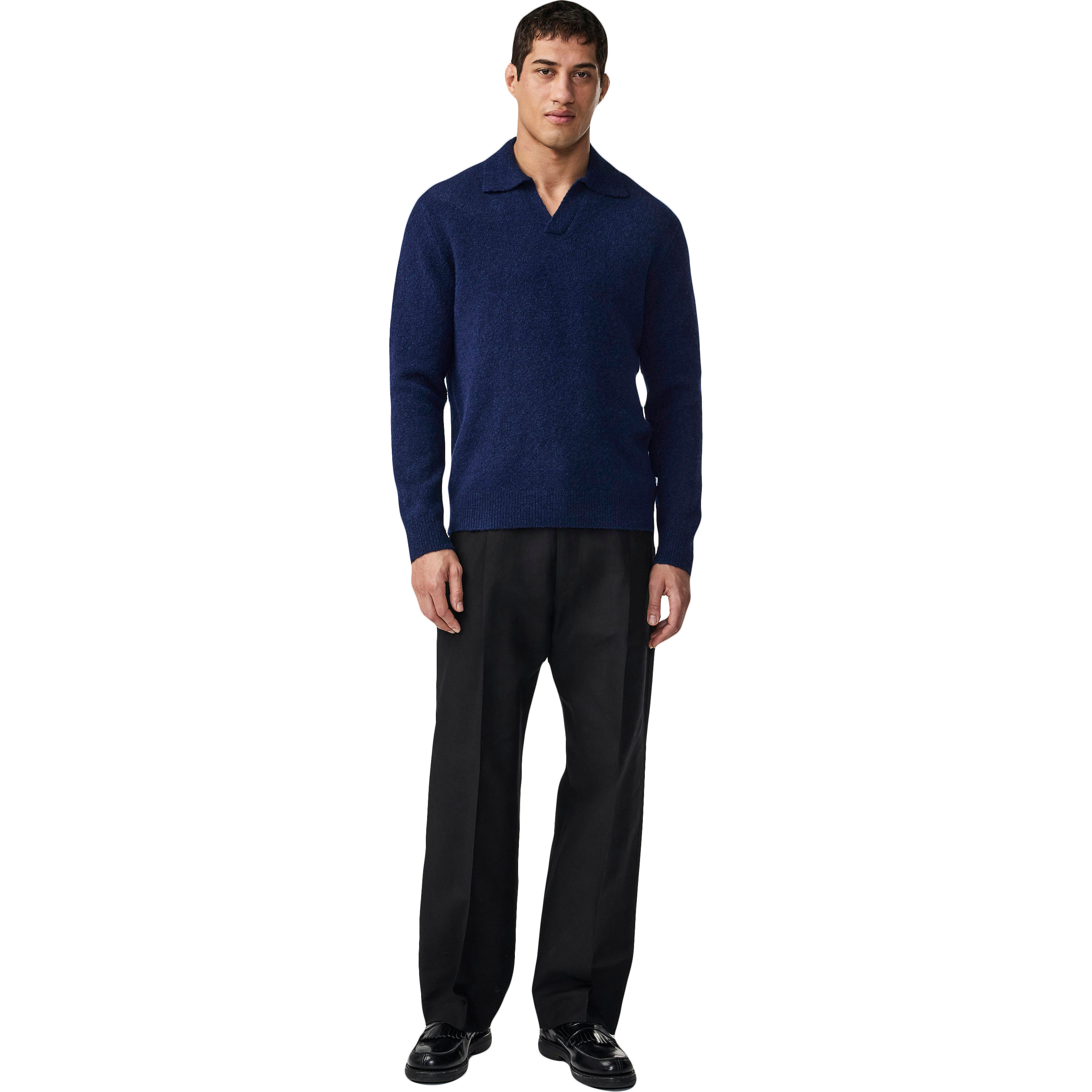 Hope Boucle Yarn Polo - Navy Blue