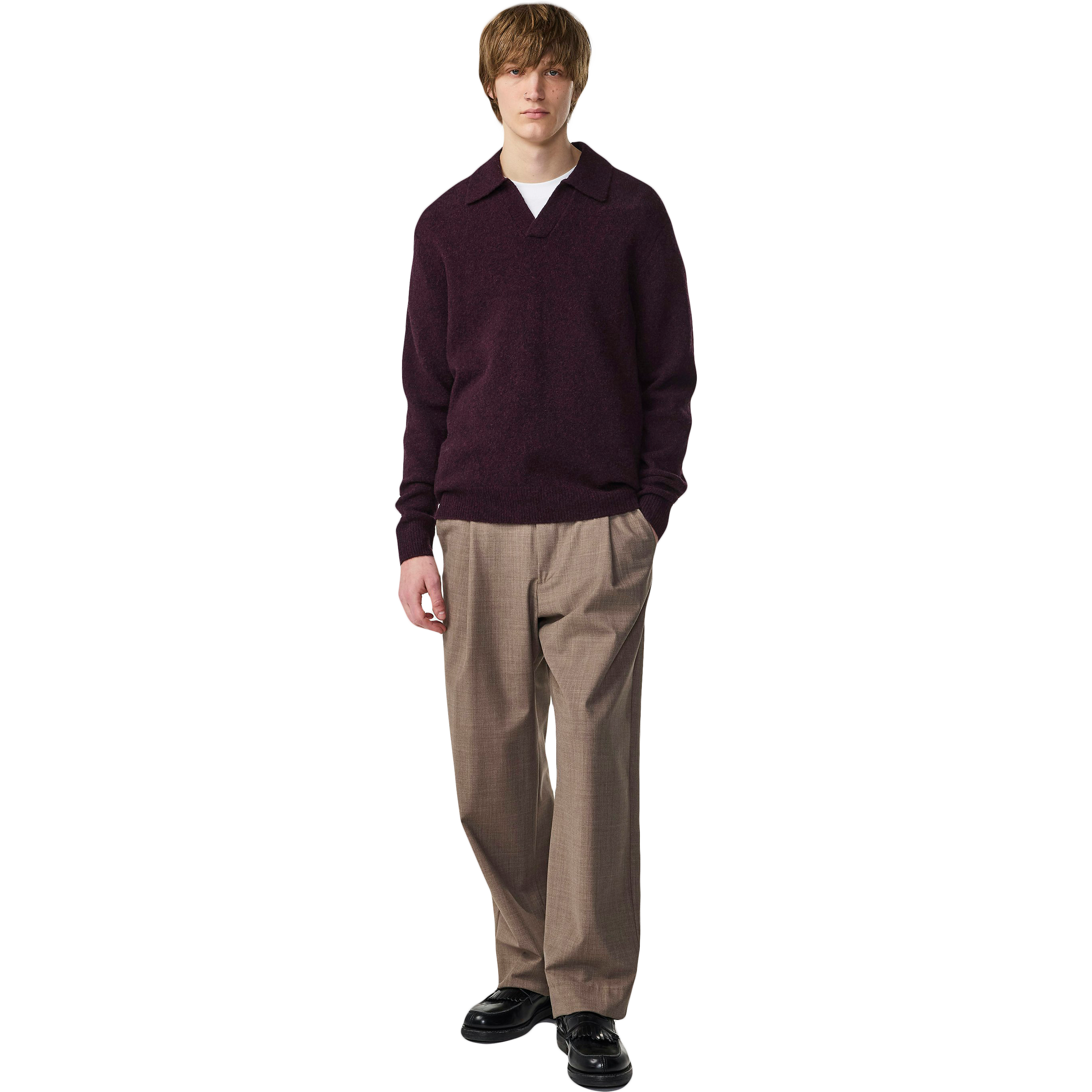 Hope Boucle Yarn Polo - Wine Red