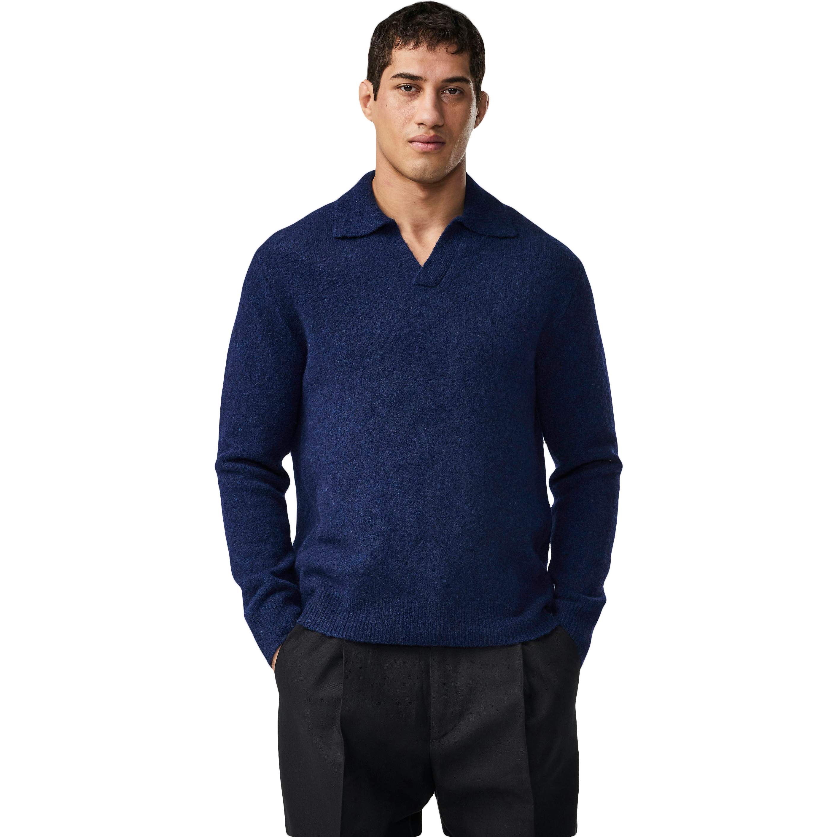Hope Boucle Yarn Polo - Navy Blue