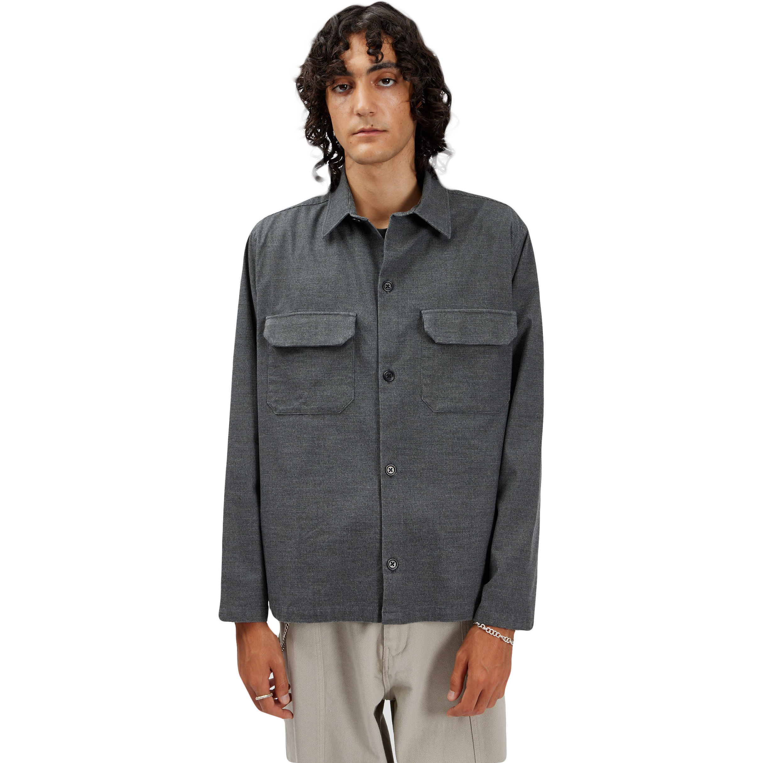 Houndstooth Overshirt - Dark Grey