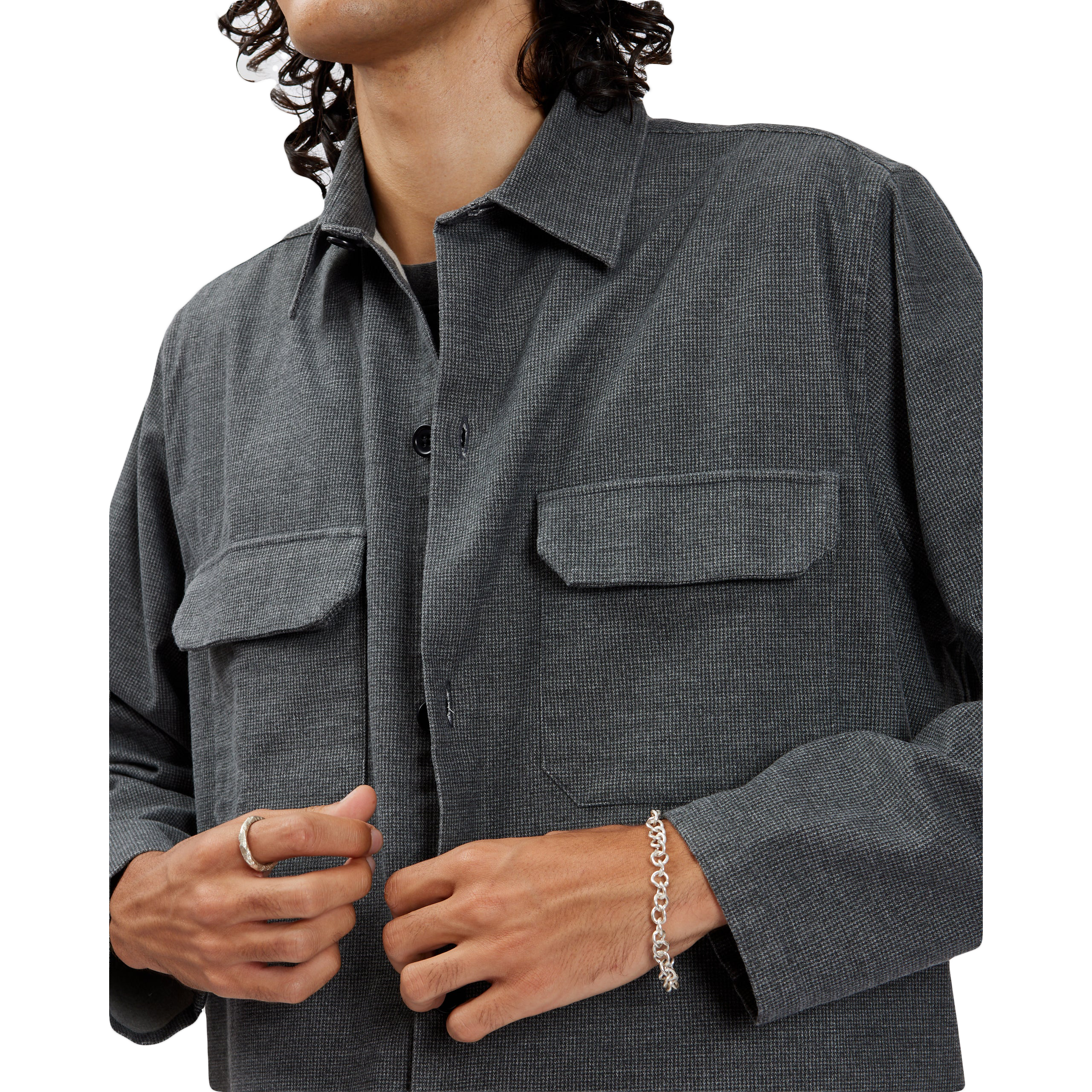 Houndstooth Overshirt - Dark Grey