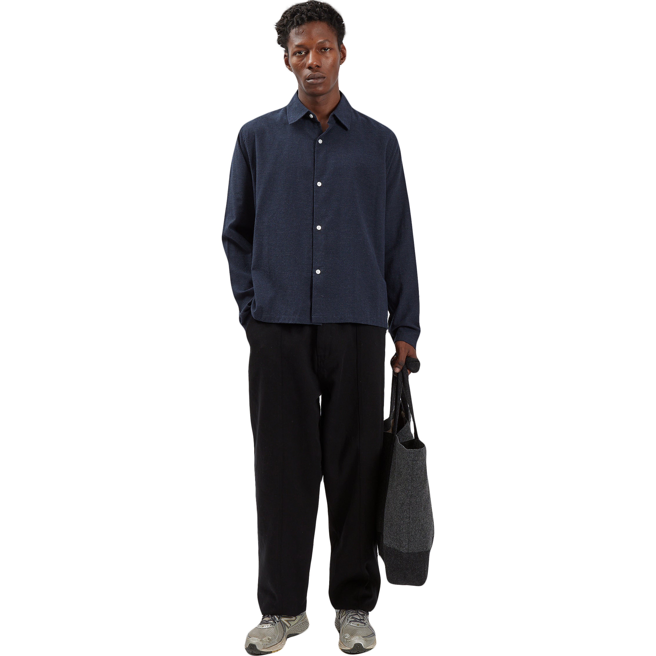Cotton / Cashmere Box Shirt - Navy