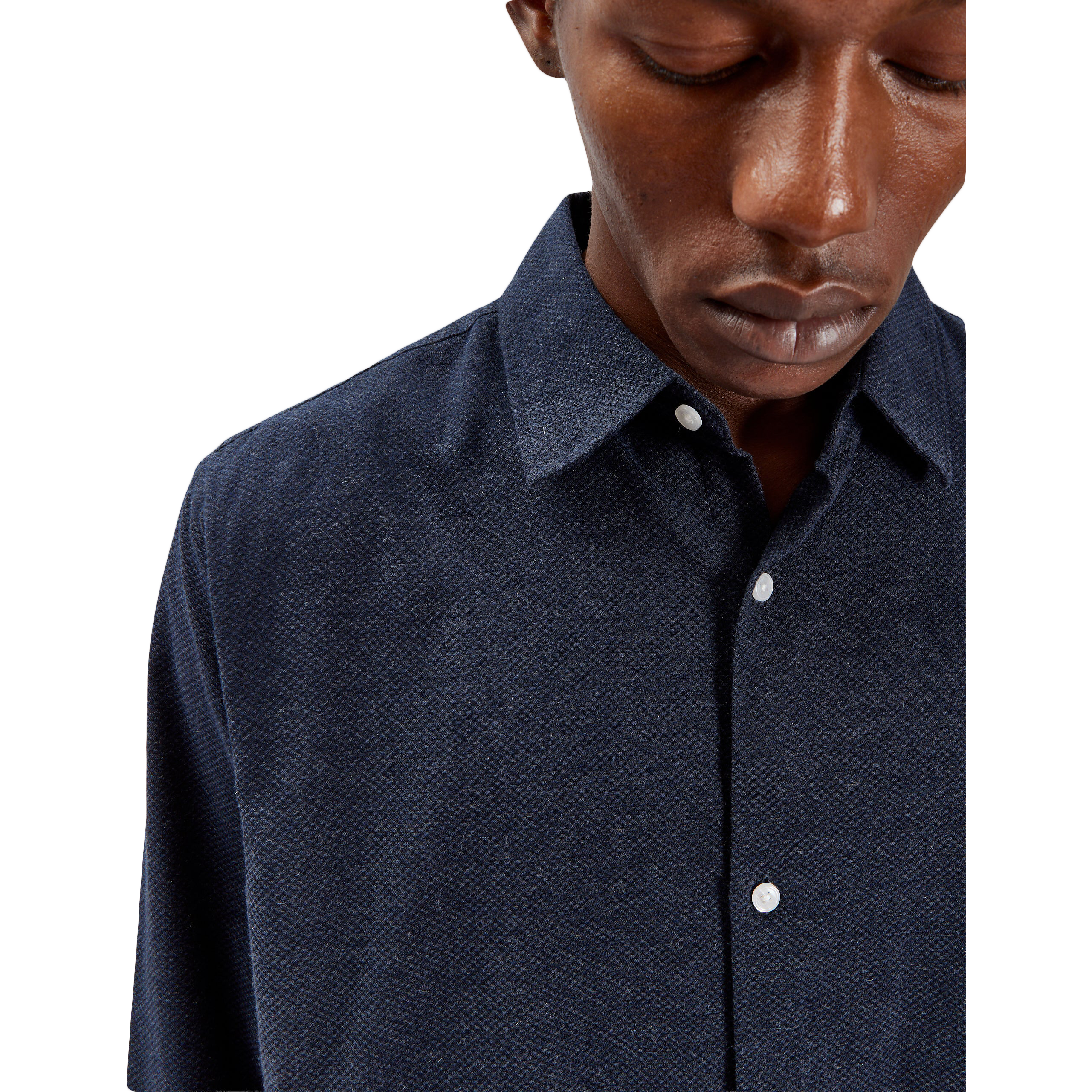 Cotton / Cashmere Box Shirt - Navy