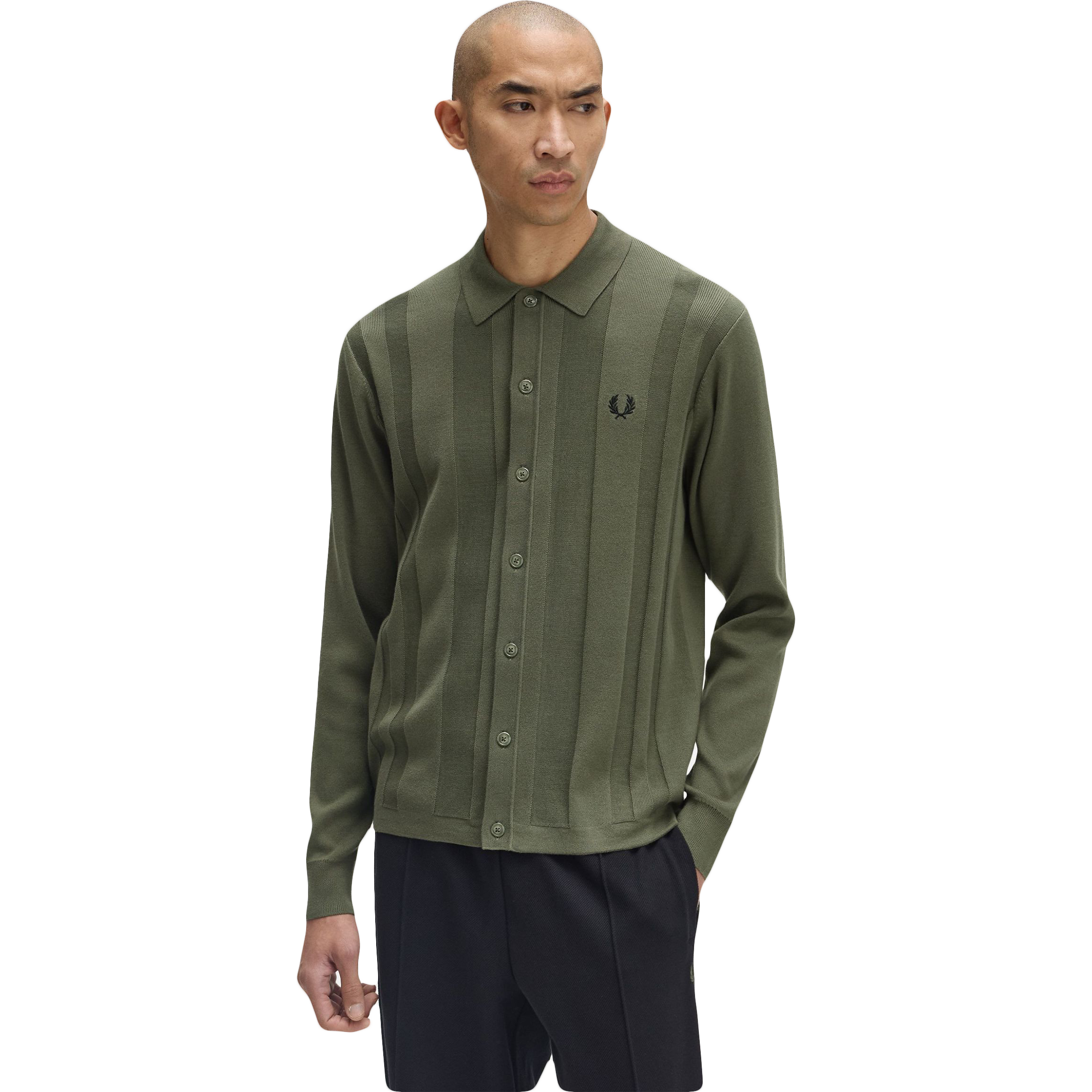 Button Through Knitted Shirt - Laurel Wreath Green