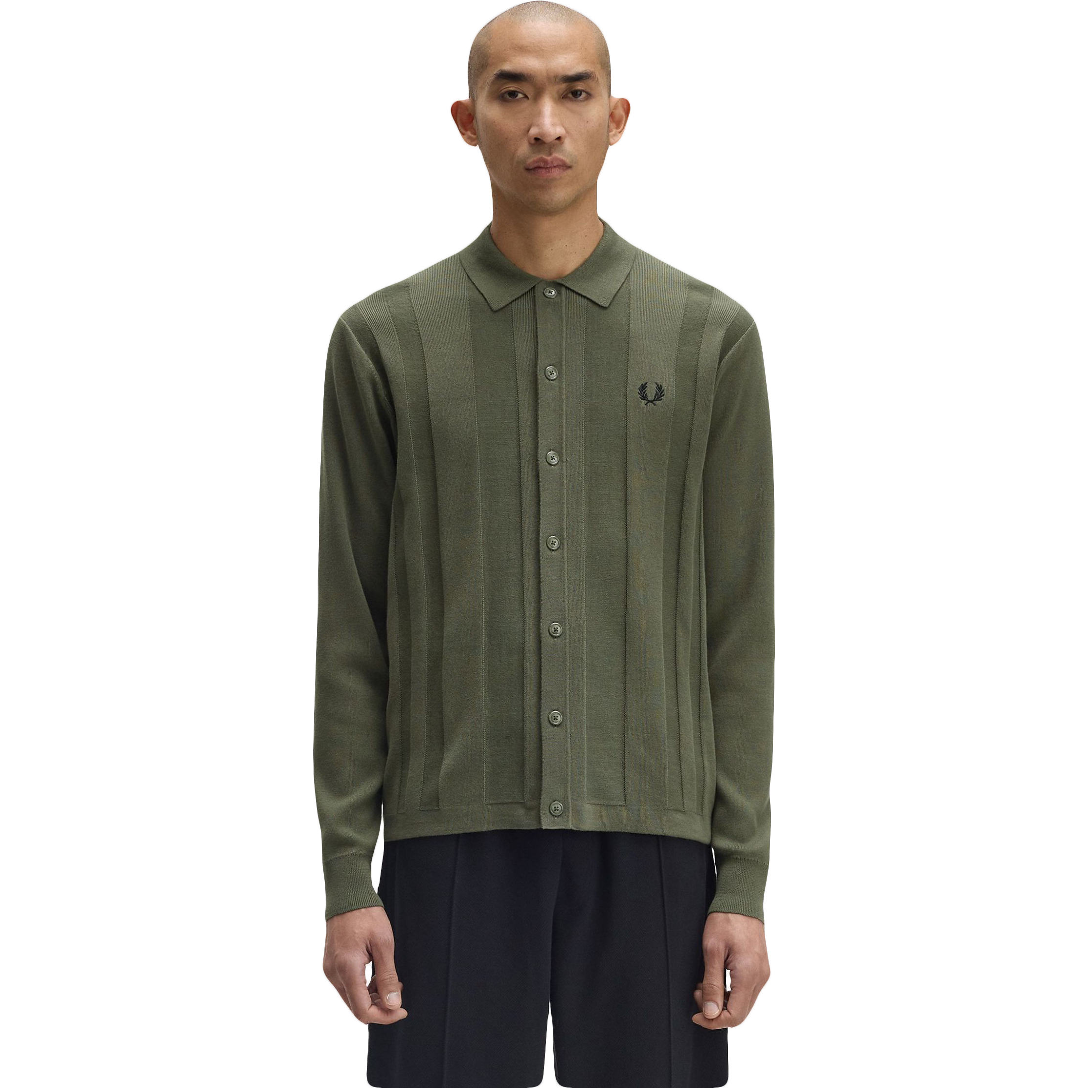 Button Through Knitted Shirt - Laurel Wreath Green