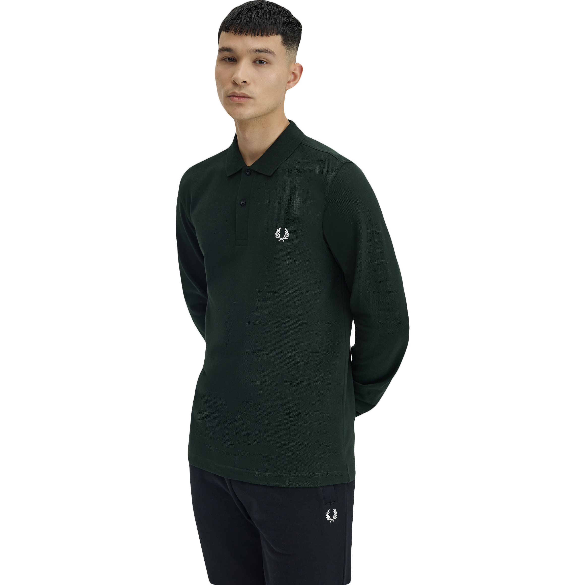 L/S Fred Perry Shirt - Night Green / Snow White