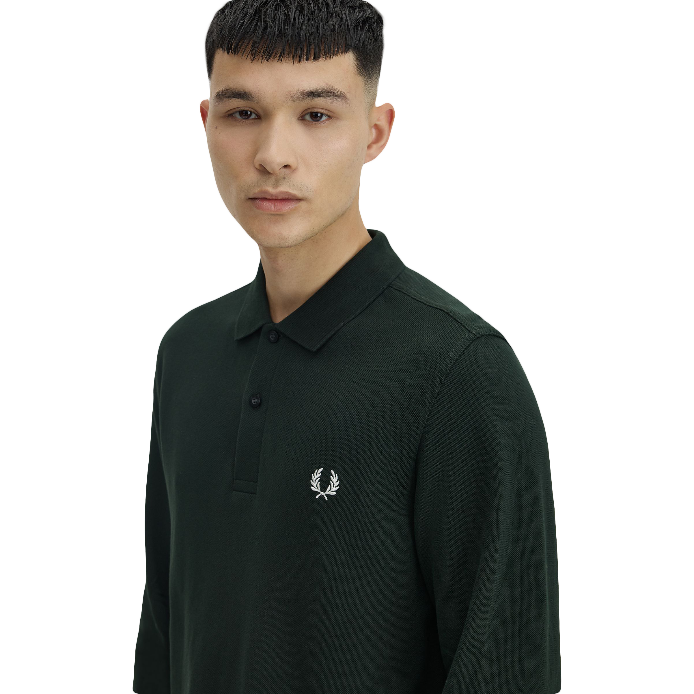 L/S Fred Perry Shirt - Night Green / Snow White