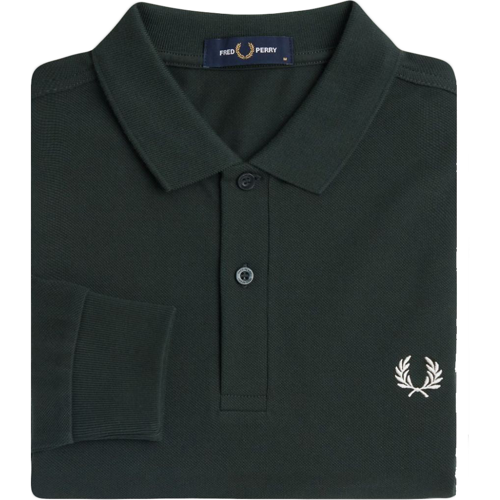 L/S Fred Perry Shirt - Night Green / Snow White