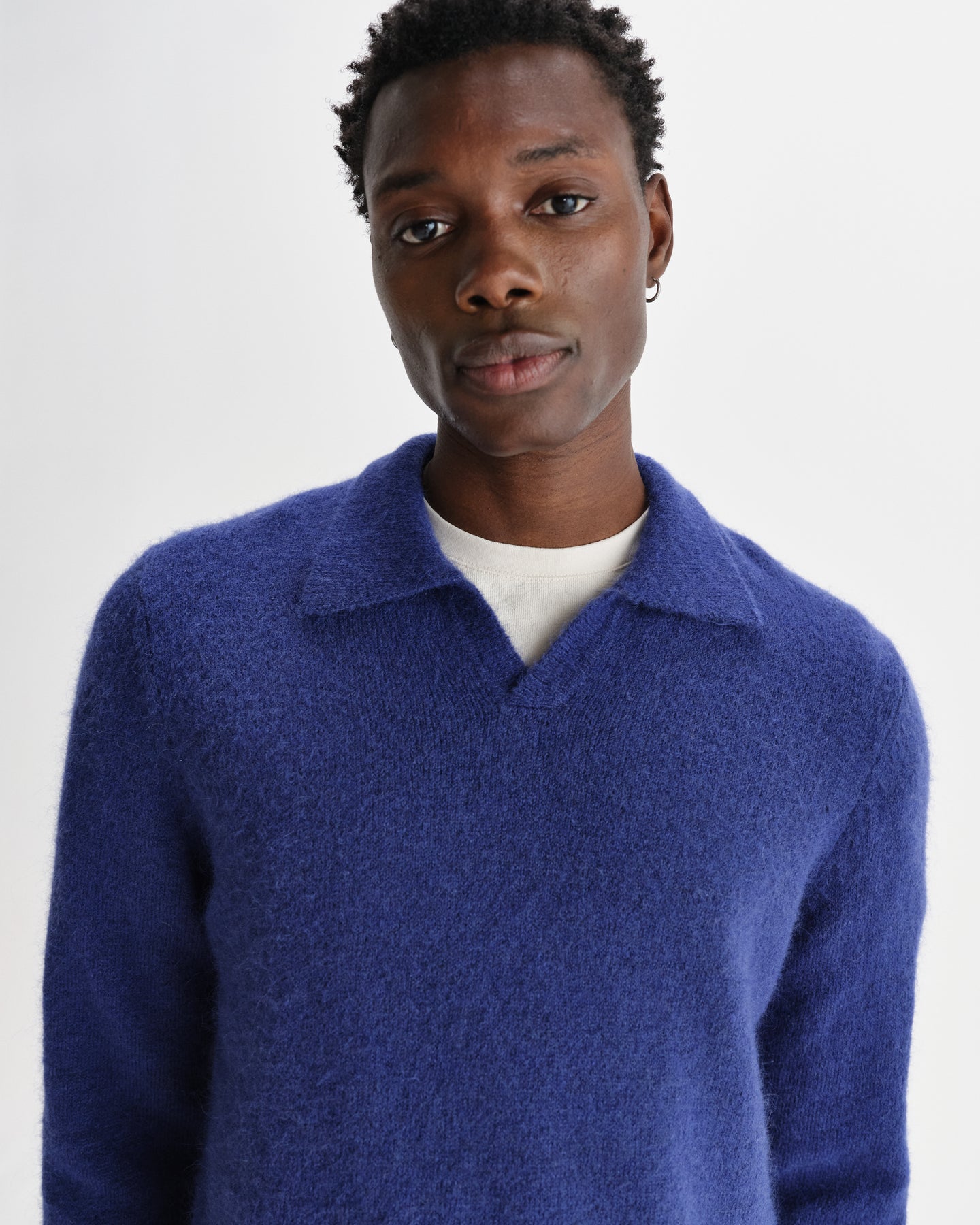 Carter Open Collar Wool Knit Polo - Blue