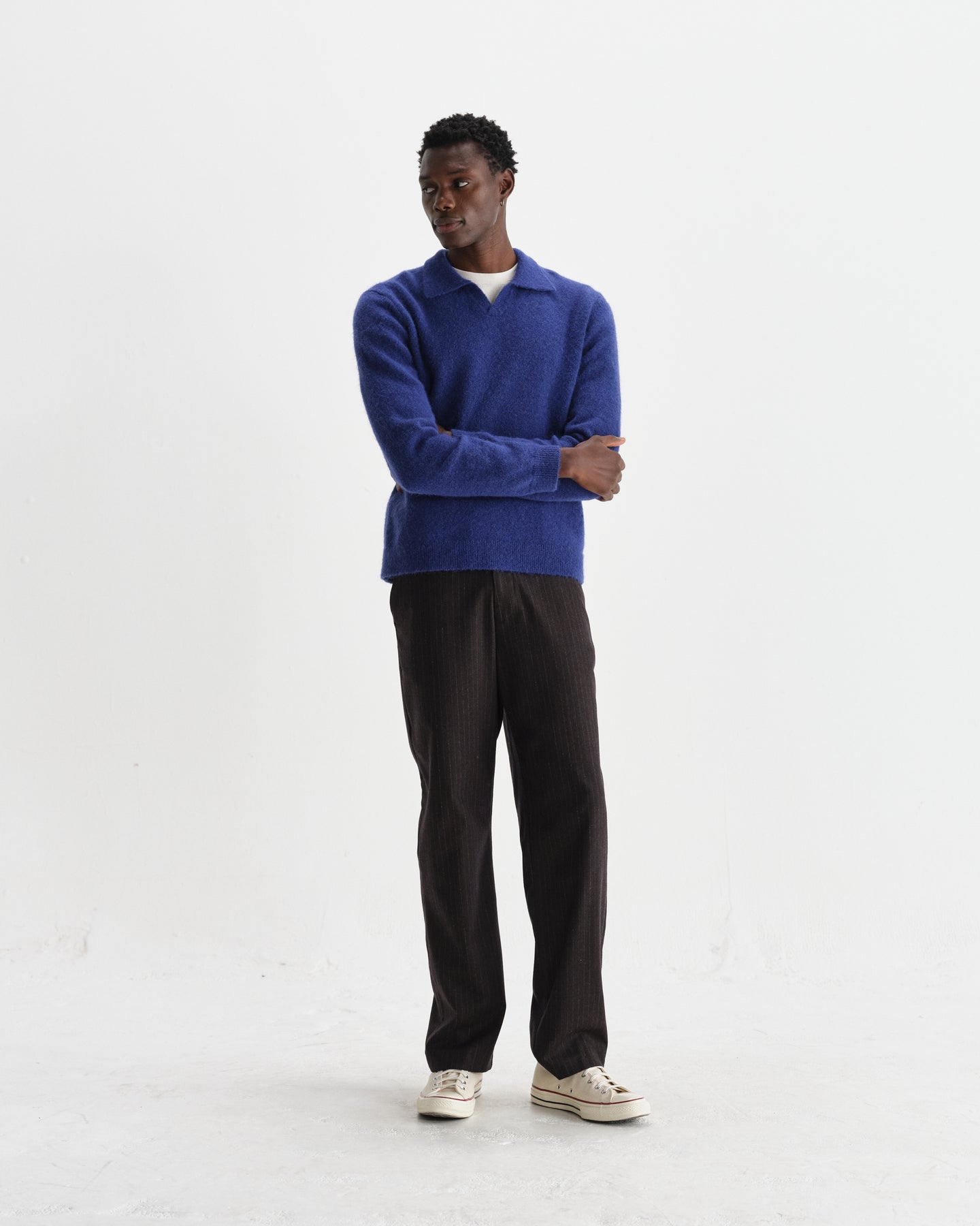 Carter Open Collar Wool Knit Polo - Blue