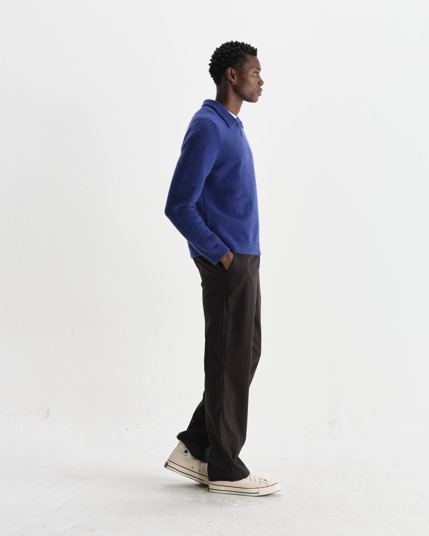 Carter Open Collar Wool Knit Polo - Blue