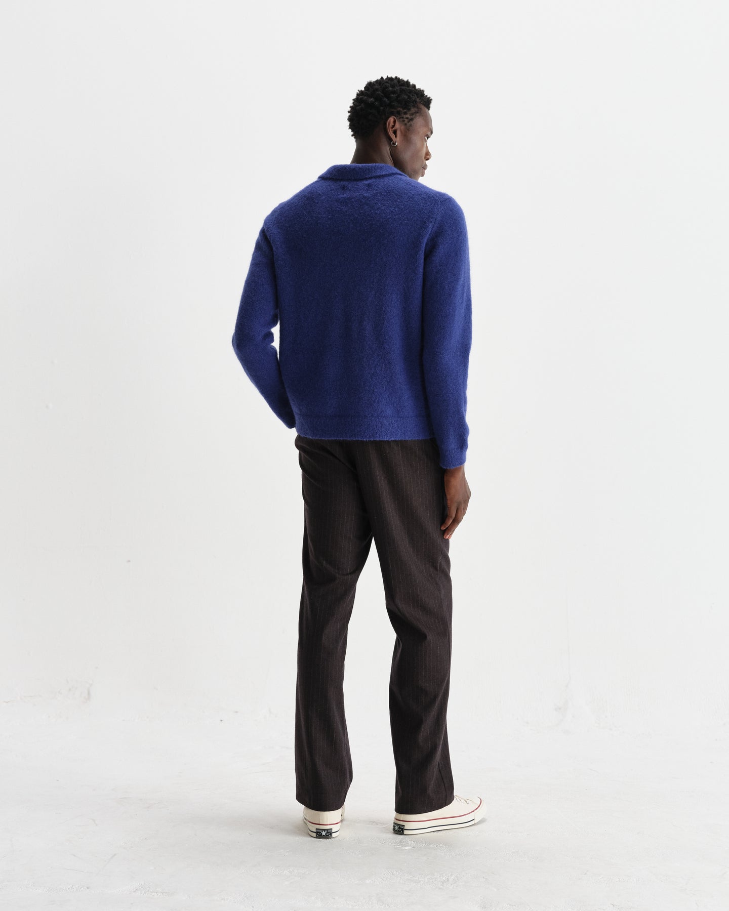 Carter Open Collar Wool Knit Polo - Blue