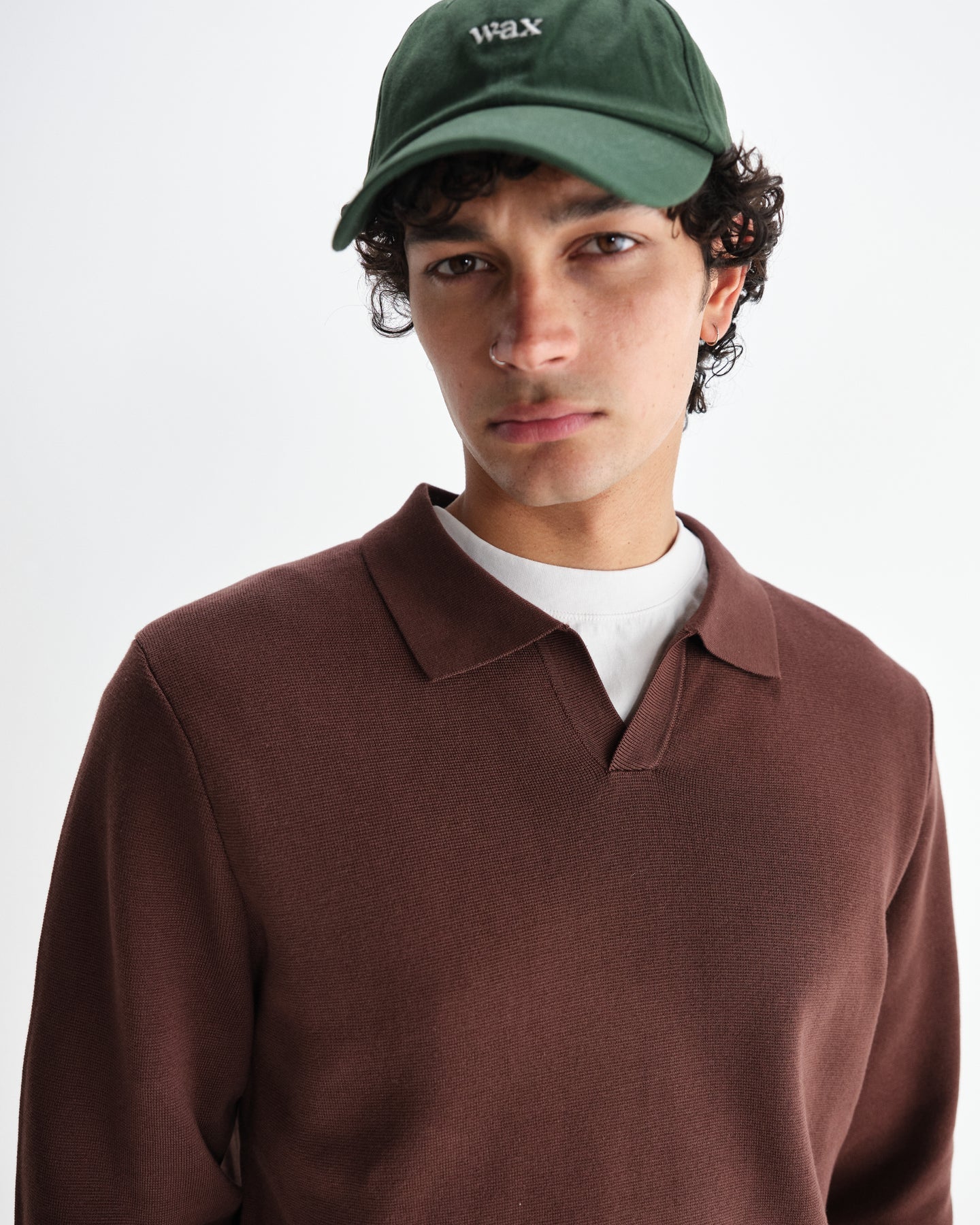Carter Open Collar Knit Polo - Brown