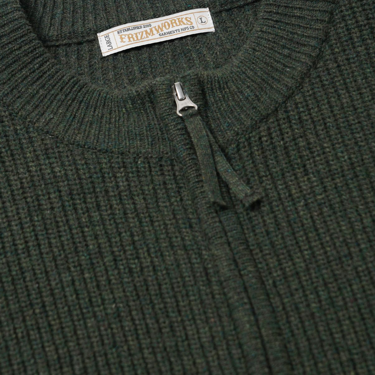 Wool Deck Zip Up Cardigan - Forest Green
