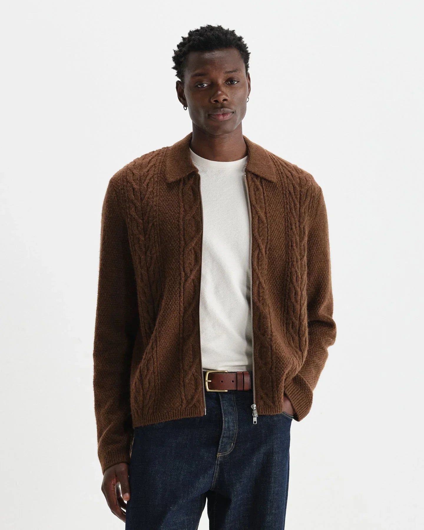 Friar Zip Knit Cable Jacket - Brown