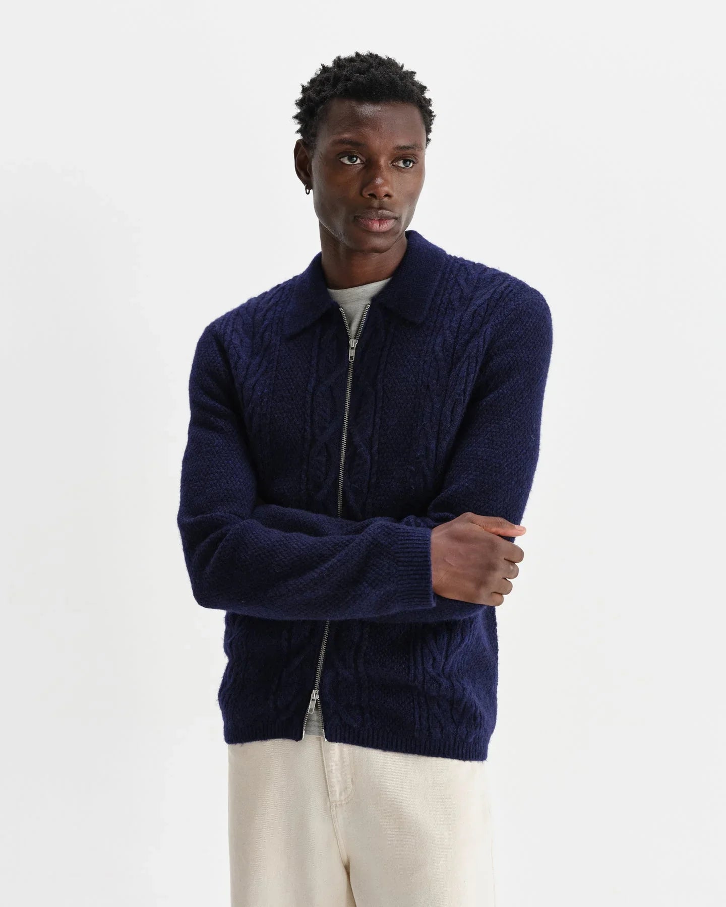 Friar Zip Knit Cable Jacket - Navy