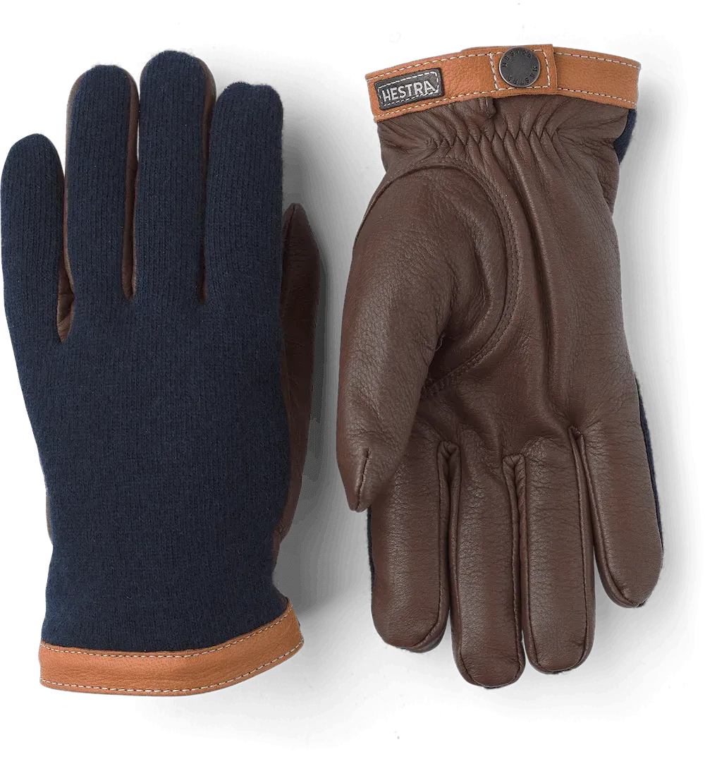 Tricot Merino Wool Deerskin Gloves - Navy