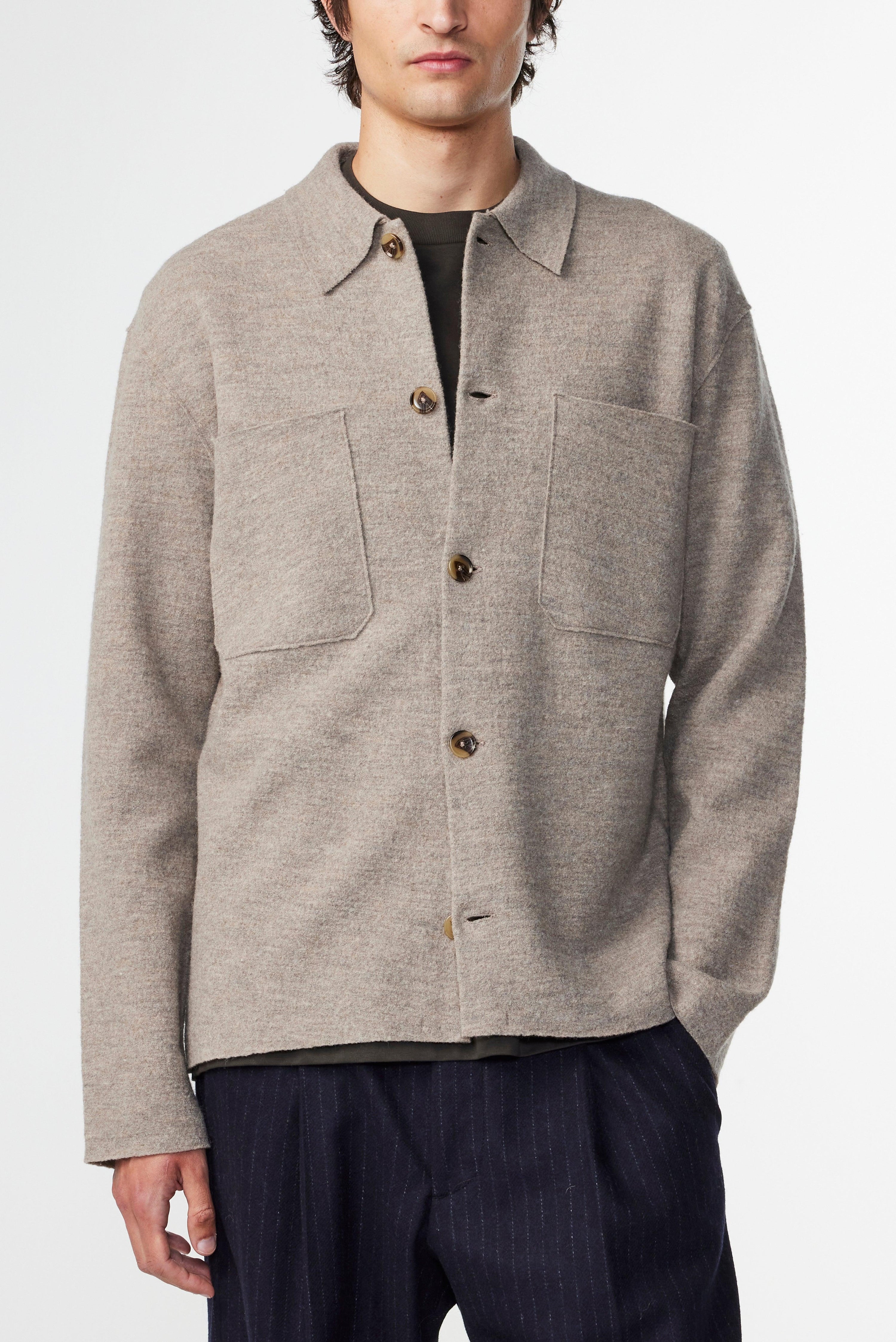 Jonas Boiled Wool Overshirt - Khaki Beige