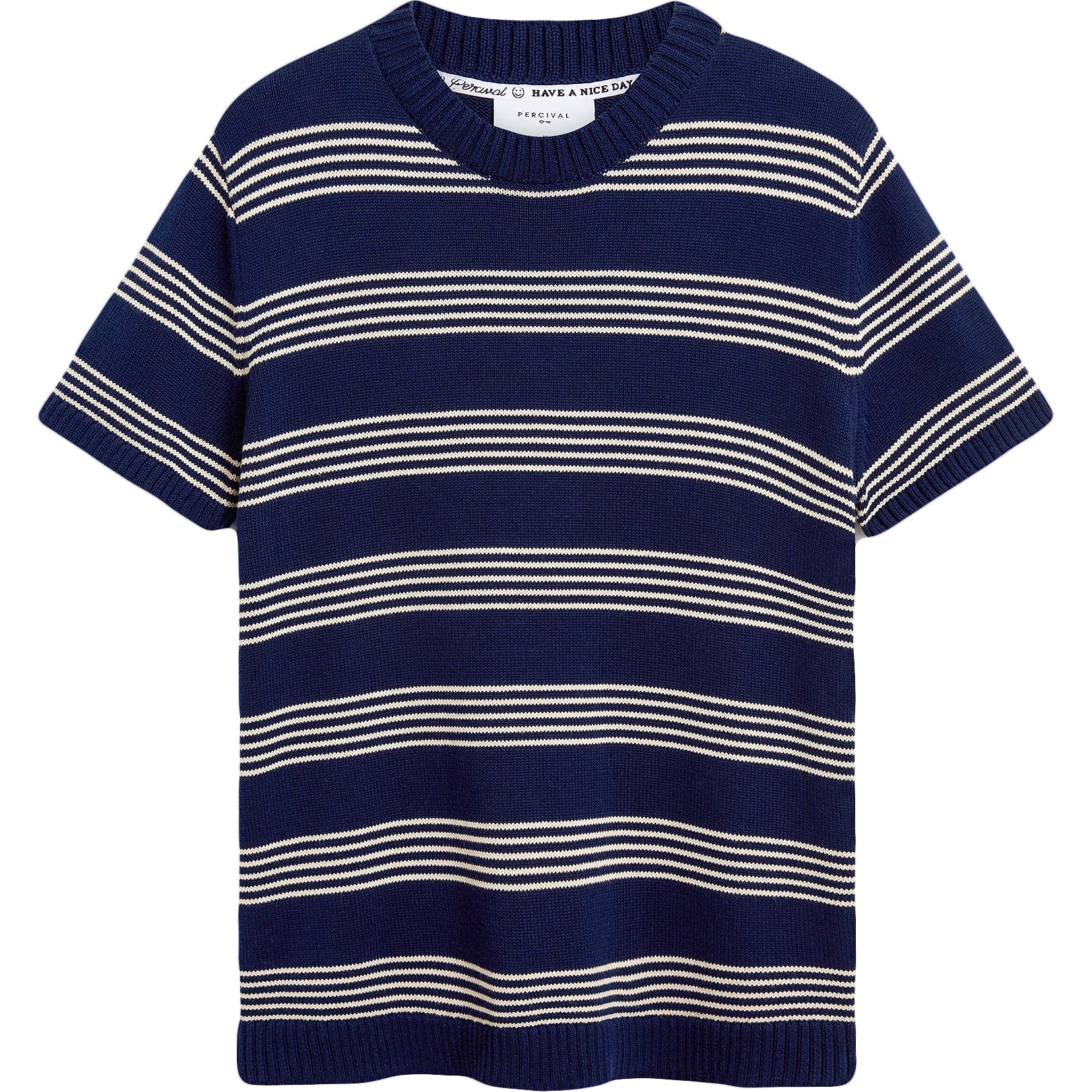Fiction Striped Knitted T Shirt - Navy
