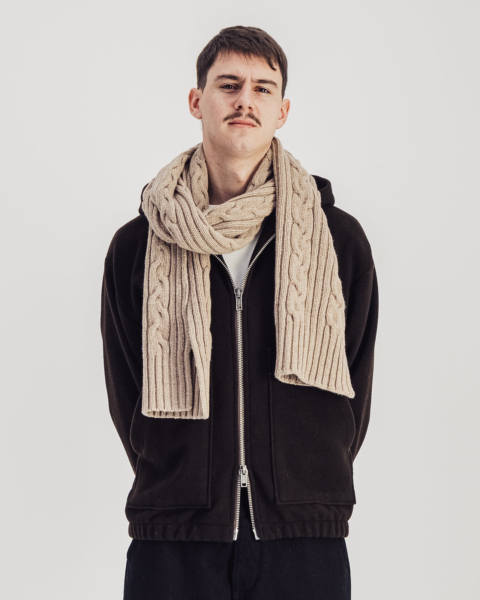 Cable Scarf - Stone Melange