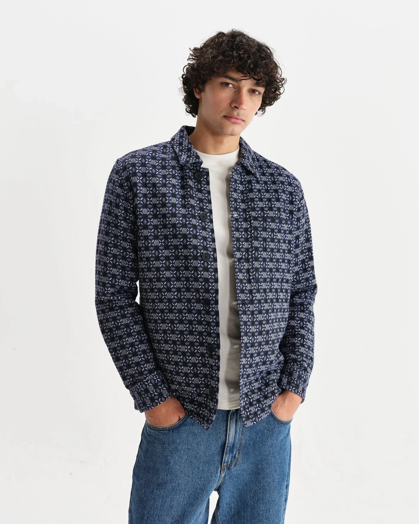 Rockley Overshirt - Navy Geo Jacquard