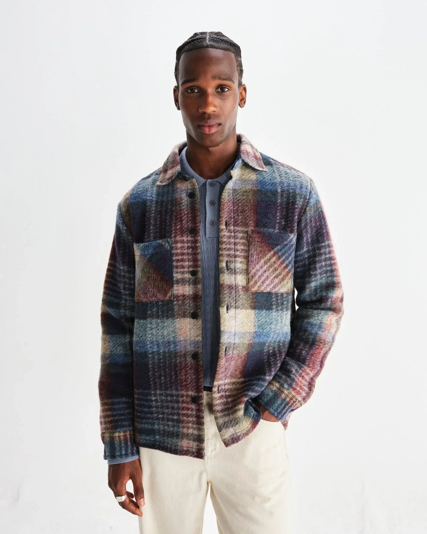 Wool Blend Whiting Overshirt - Blue / Multi