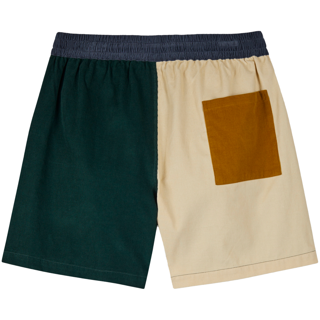 Cord Patchwork Shorts - Green / Burgundy