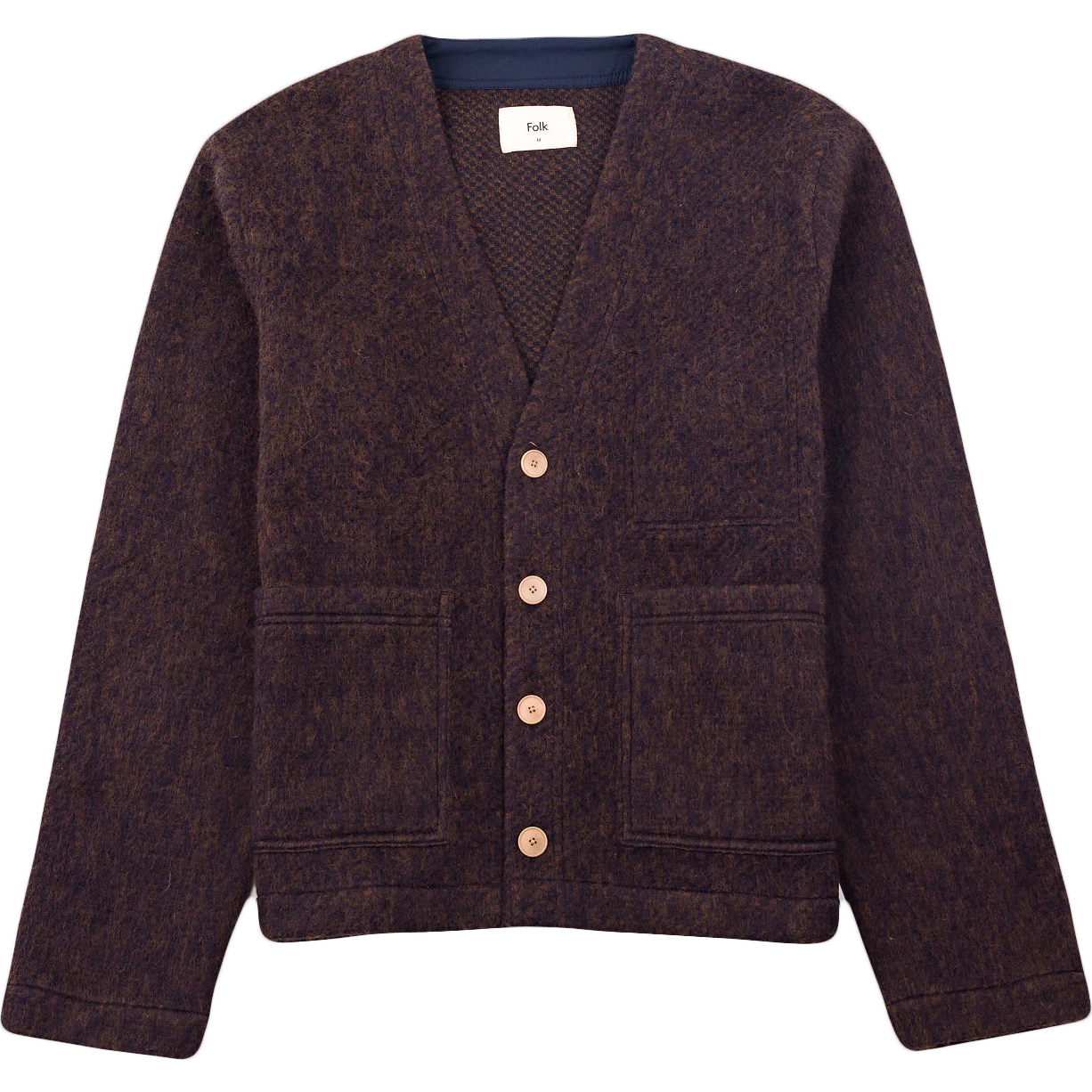 Pocket Cardigan - Navy Espresso Brushed Wool