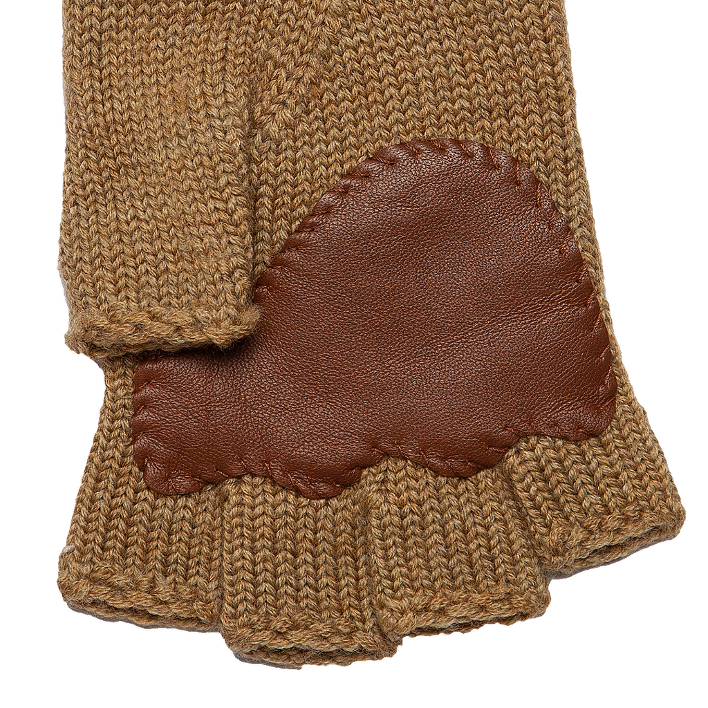 Fingerless Wool Cable knit Gloves - Beige