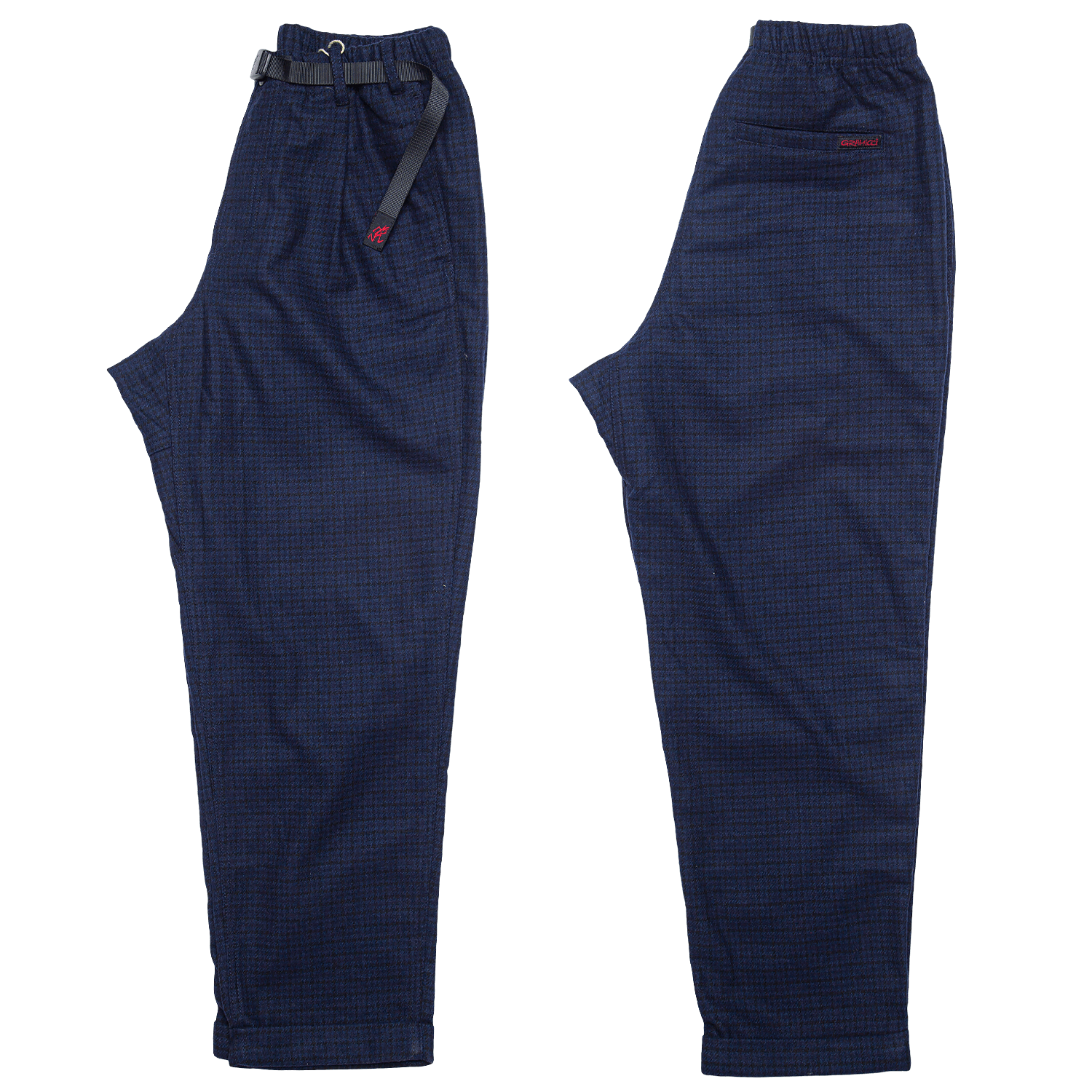 Wool blend tuck tapered Pants - Navy Check