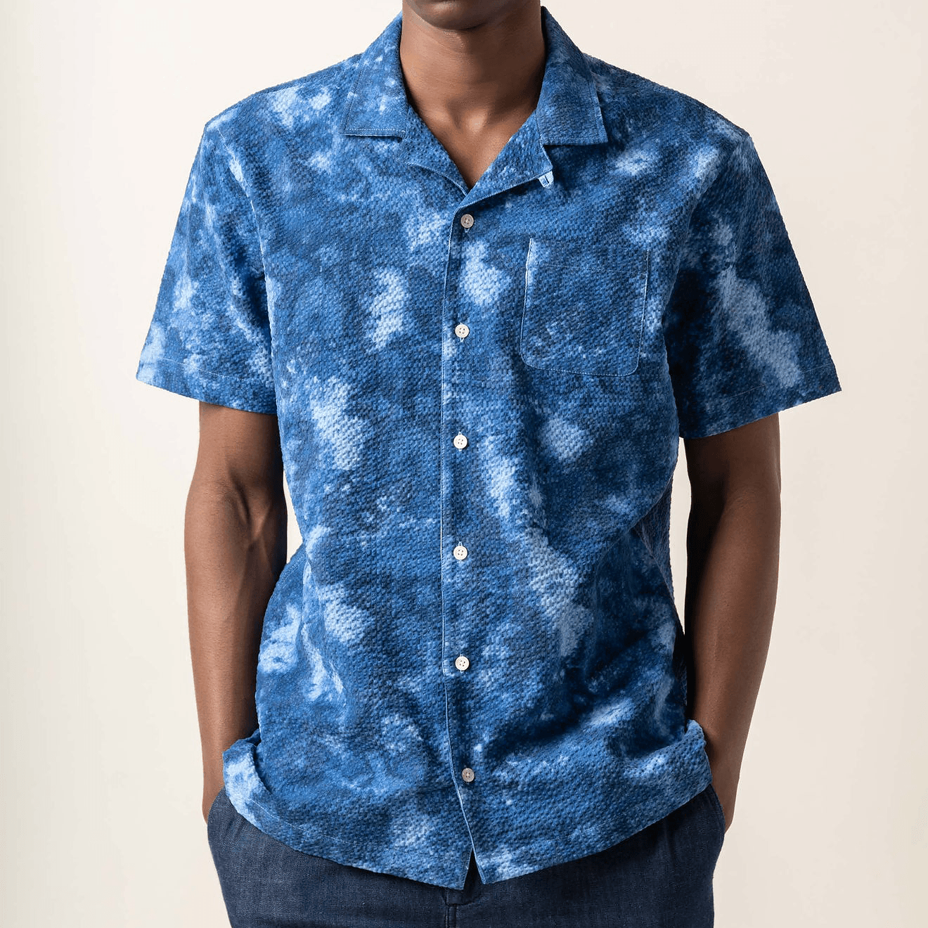 Crammond Seersucker Shirt - Blue Marble