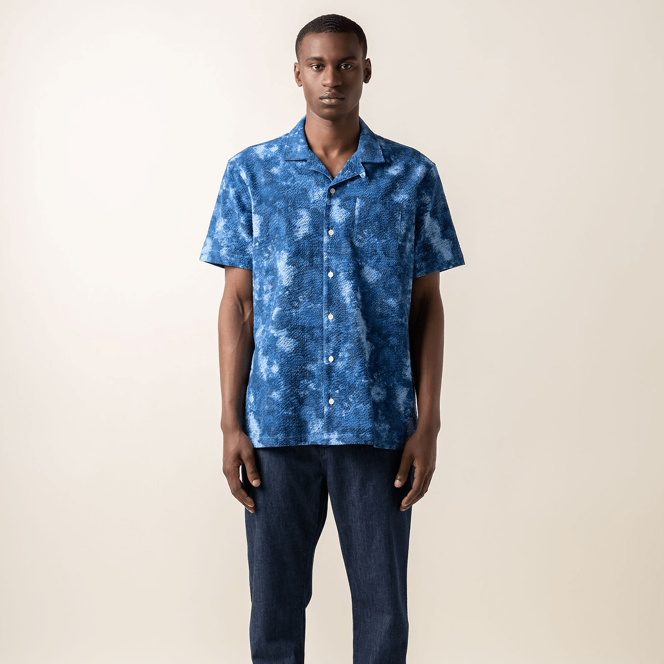 Crammond Seersucker Shirt - Blue Marble