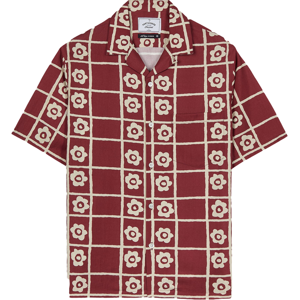 Square Flower Camp Collar Shirt - Bordeaux