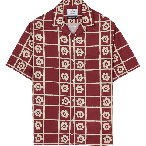 Square Flower Camp Collar Shirt - Bordeaux