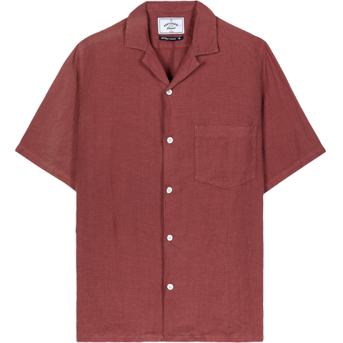 Linen Camp Collar Shirt - Bordeaux