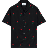 Rose Embroidered Camp Collar Shirt - Black