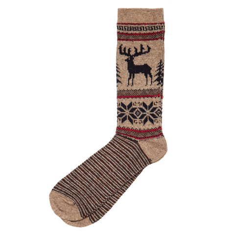 Wool Blend Deer Sock - Brown